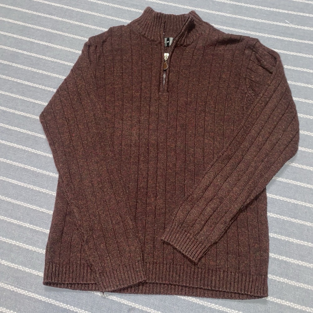 Oscar De La Renta Men's Burgundy 1/4 Zip Sweater Large